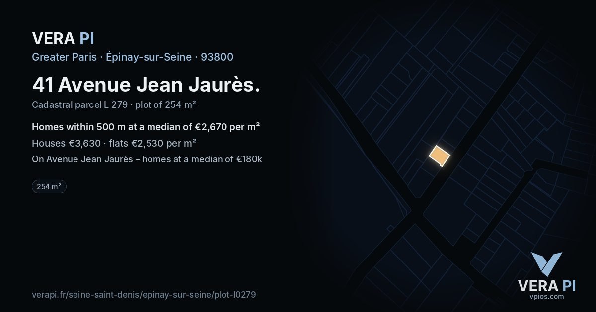 41 Avenue Jean Jaurès, Épinay-sur-Seine at night – the plot lit, the parcels around coloured by the prices near them