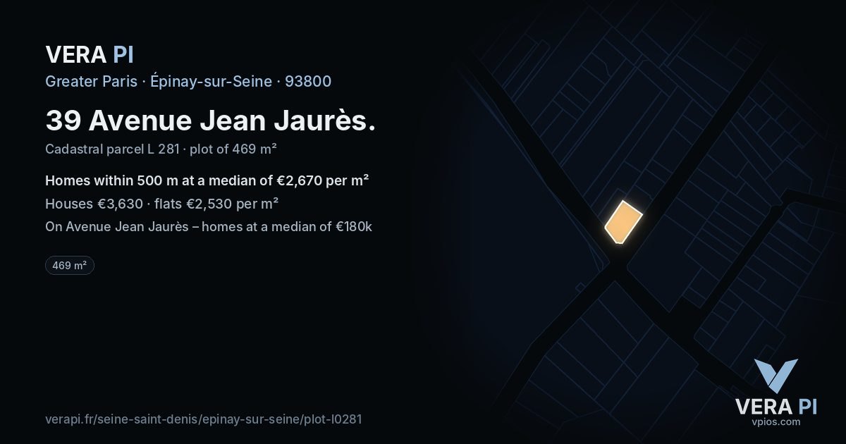 39 Avenue Jean Jaurès, Épinay-sur-Seine at night – the plot lit, the parcels around coloured by the prices near them