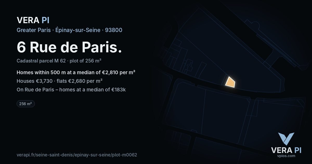 6 Rue de Paris, Épinay-sur-Seine at night – the plot lit, the parcels around coloured by the prices near them