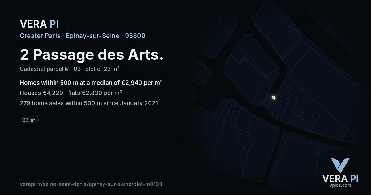 2 Passage des Arts, Épinay-sur-Seine at night – the plot lit, the parcels around coloured by the prices near them