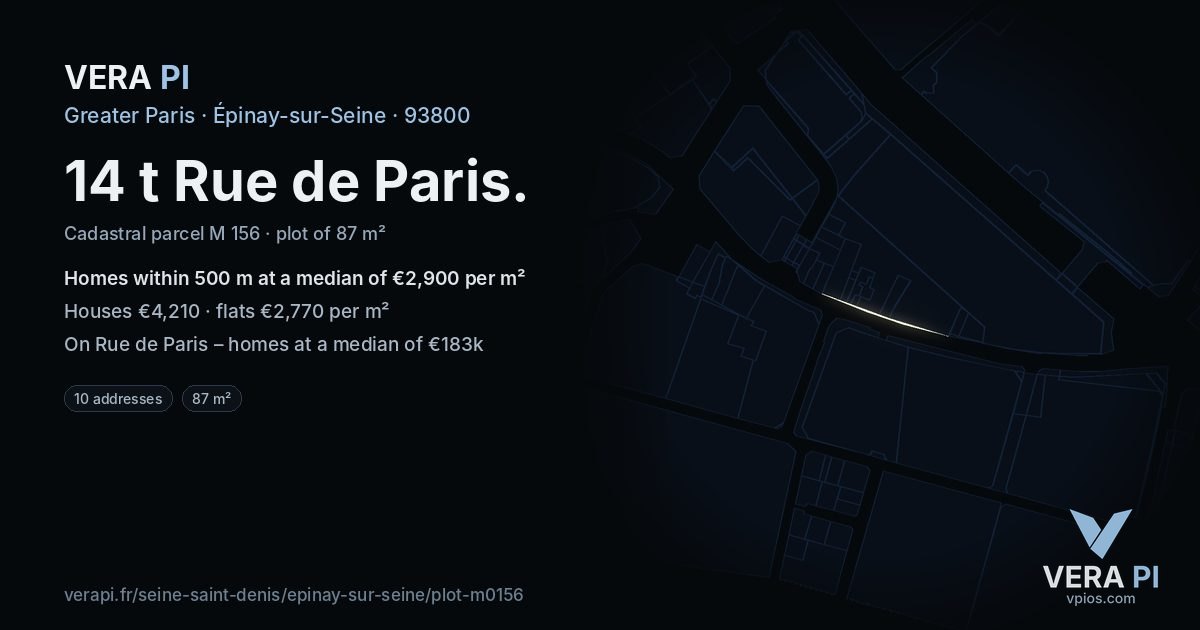 14 t Rue de Paris, Épinay-sur-Seine at night – the plot lit, the parcels around coloured by the prices near them