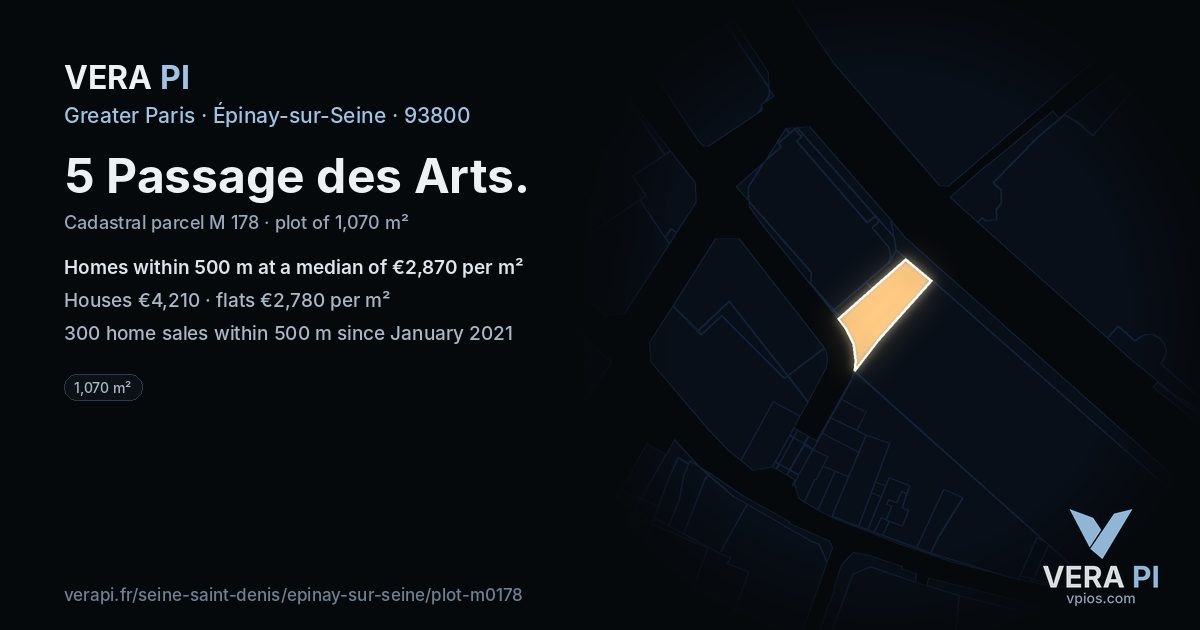 5 Passage des Arts, Épinay-sur-Seine at night – the plot lit, the parcels around coloured by the prices near them