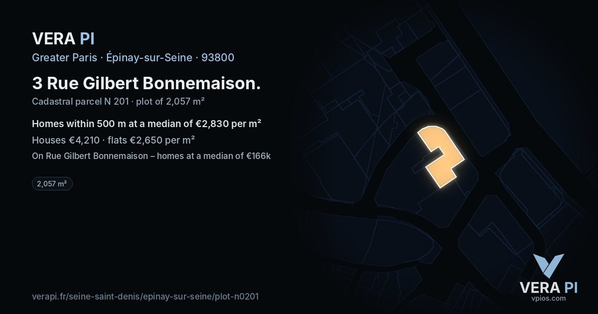 3 Rue Gilbert Bonnemaison, Épinay-sur-Seine at night – the plot lit, the parcels around coloured by the prices near them