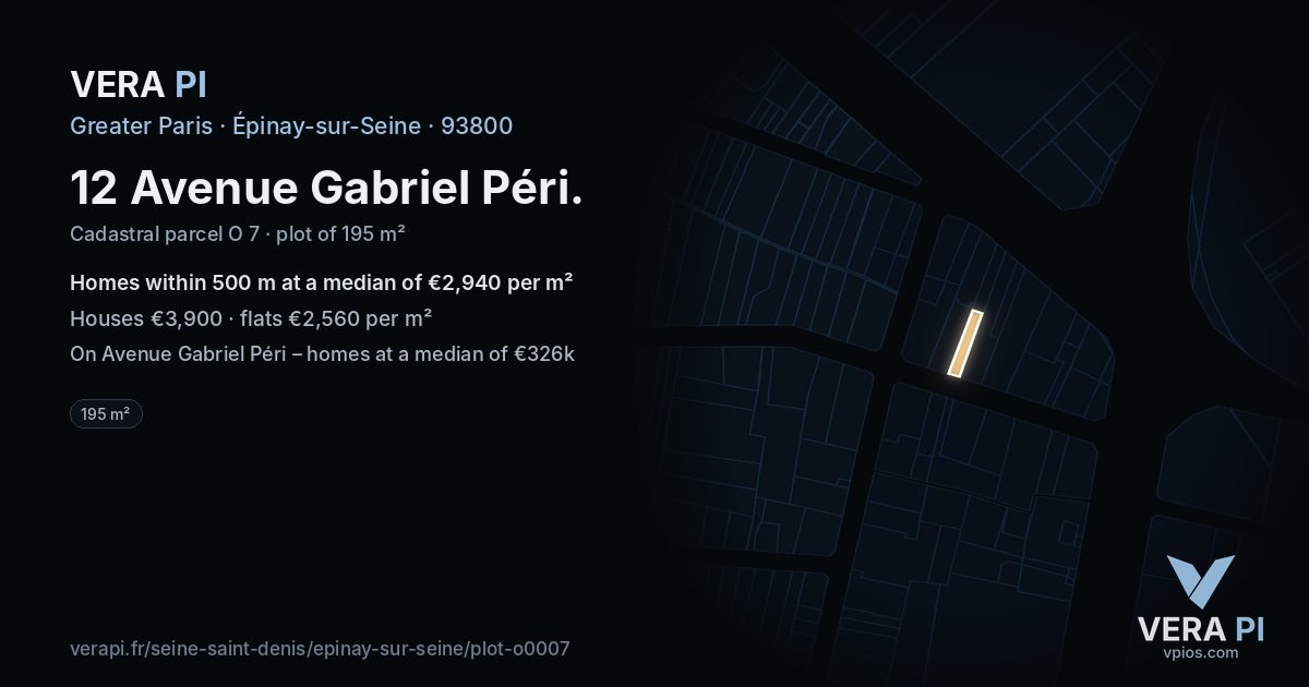 12 Avenue Gabriel Péri, Épinay-sur-Seine at night – the plot lit, the parcels around coloured by the prices near them