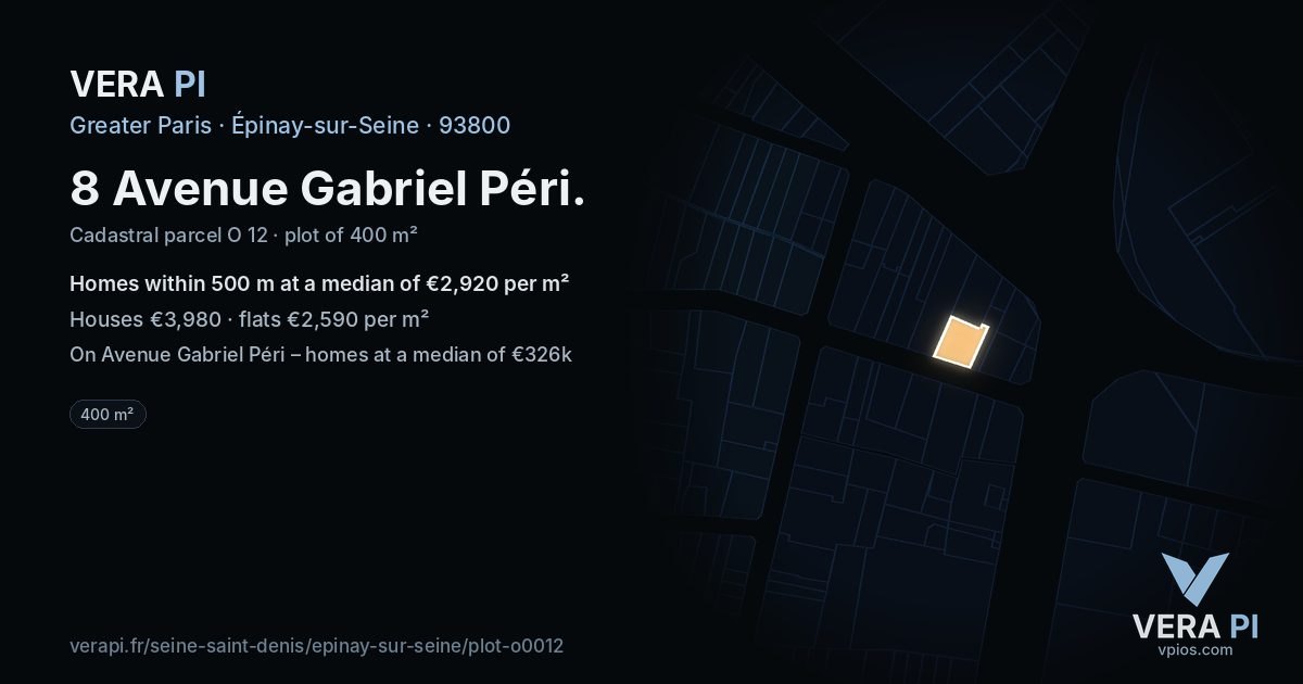 8 Avenue Gabriel Péri, Épinay-sur-Seine at night – the plot lit, the parcels around coloured by the prices near them