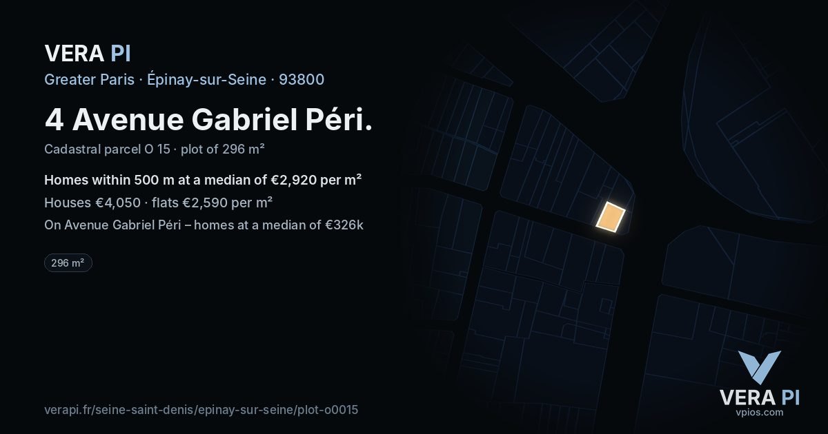 4 Avenue Gabriel Péri, Épinay-sur-Seine at night – the plot lit, the parcels around coloured by the prices near them