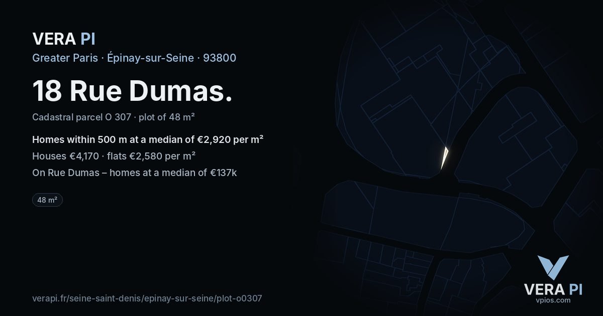 18 Rue Dumas, Épinay-sur-Seine at night – the plot lit, the parcels around coloured by the prices near them