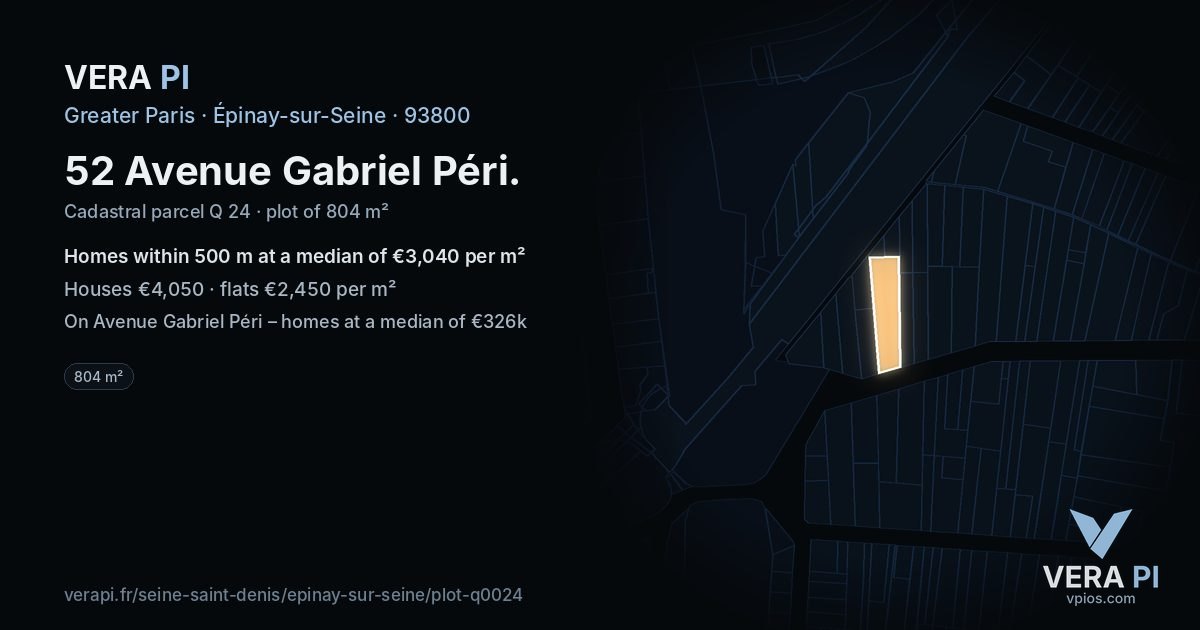52 Avenue Gabriel Péri, Épinay-sur-Seine at night – the plot lit, the parcels around coloured by the prices near them