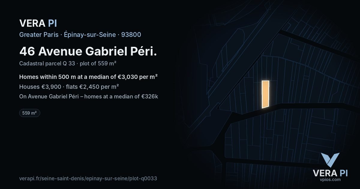 46 Avenue Gabriel Péri, Épinay-sur-Seine at night – the plot lit, the parcels around coloured by the prices near them