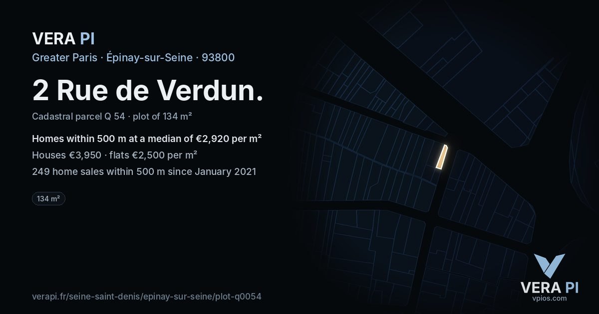 2 Rue de Verdun, Épinay-sur-Seine at night – the plot lit, the parcels around coloured by the prices near them