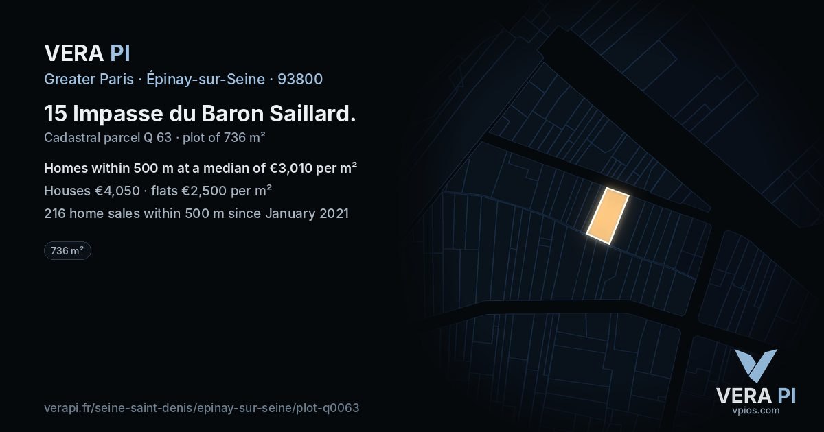 15 Impasse du Baron Saillard, Épinay-sur-Seine at night – the plot lit, the parcels around coloured by the prices near them