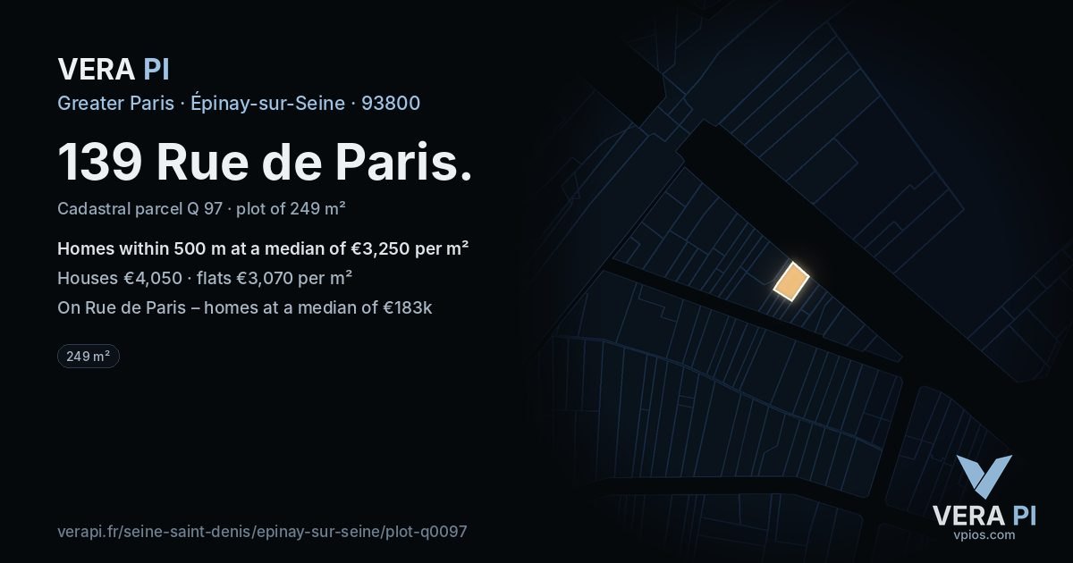 139 Rue de Paris, Épinay-sur-Seine at night – the plot lit, the parcels around coloured by the prices near them