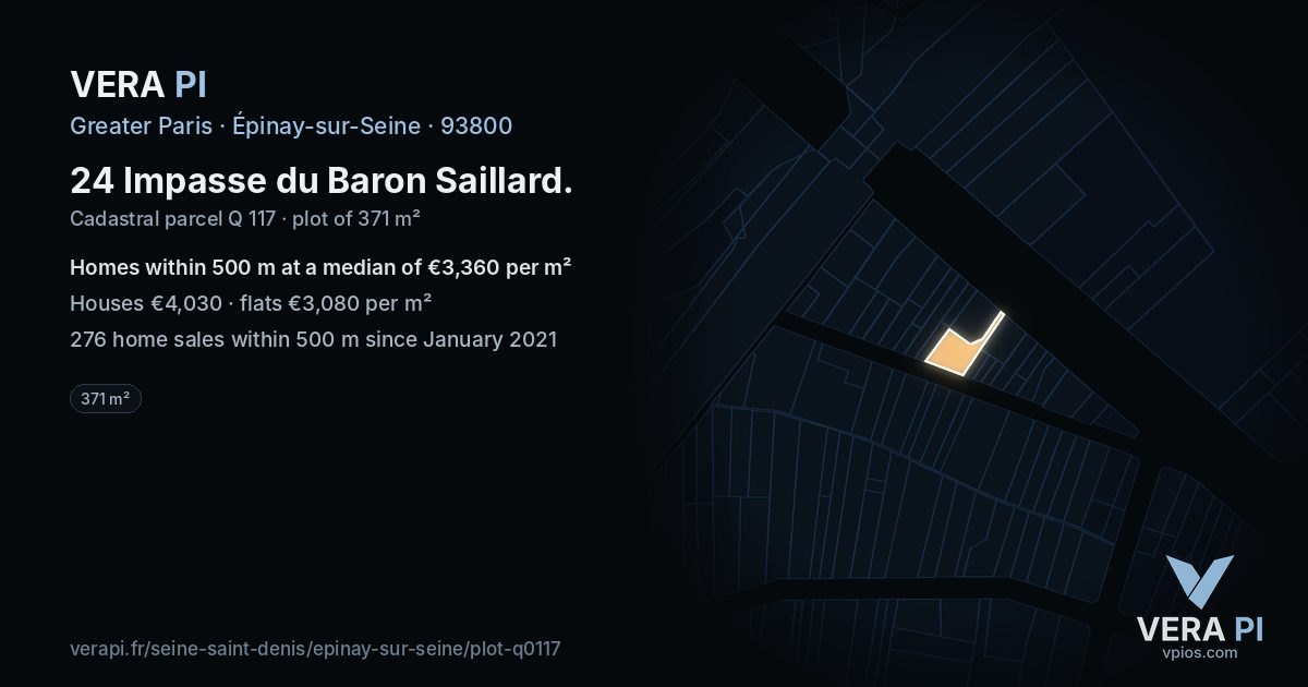 24 Impasse du Baron Saillard, Épinay-sur-Seine at night – the plot lit, the parcels around coloured by the prices near them