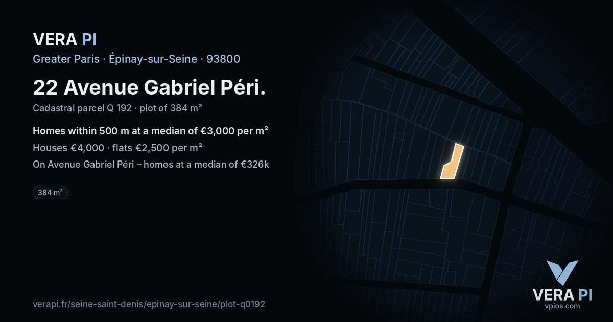 22 Avenue Gabriel Péri, Épinay-sur-Seine at night – the plot lit, the parcels around coloured by the prices near them