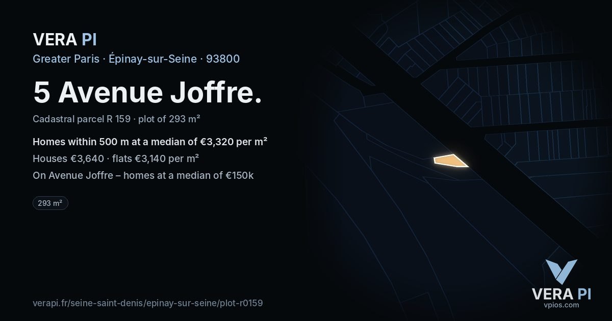 5 Avenue Joffre, Épinay-sur-Seine at night – the plot lit, the parcels around coloured by the prices near them