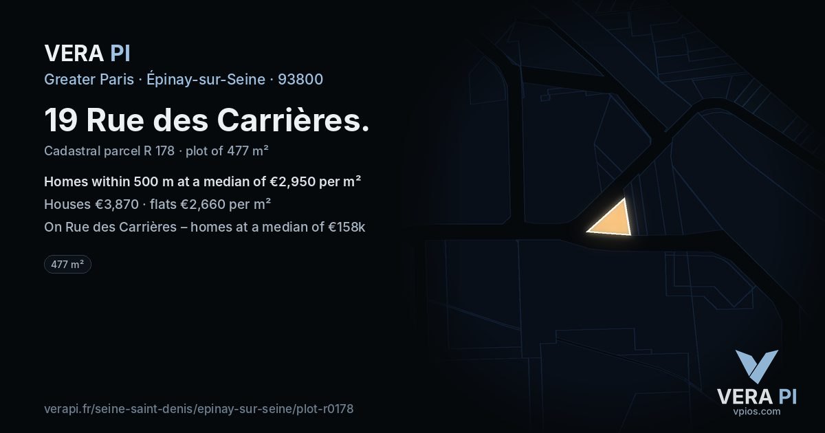 19 Rue des Carrières, Épinay-sur-Seine at night – the plot lit, the parcels around coloured by the prices near them