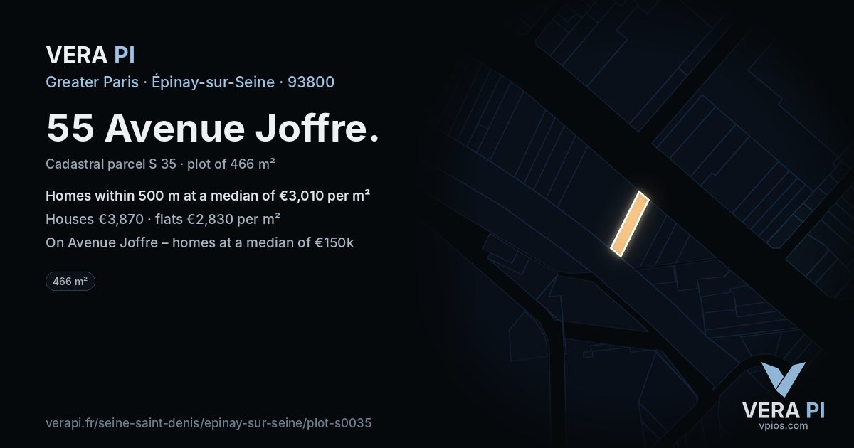 55 Avenue Joffre, Épinay-sur-Seine at night – the plot lit, the parcels around coloured by the prices near them