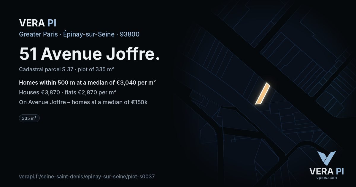 51 Avenue Joffre, Épinay-sur-Seine at night – the plot lit, the parcels around coloured by the prices near them