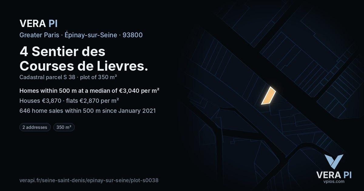 4 Sentier des Courses de Lievres, Épinay-sur-Seine at night – the plot lit, the parcels around coloured by the prices near them