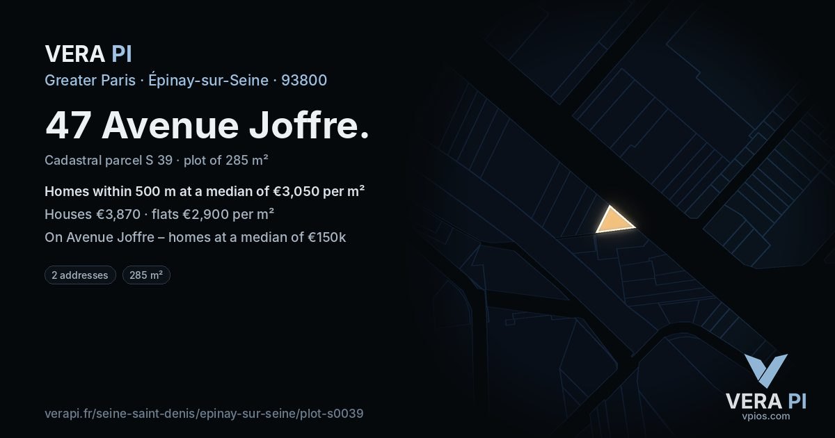 47 Avenue Joffre, Épinay-sur-Seine at night – the plot lit, the parcels around coloured by the prices near them