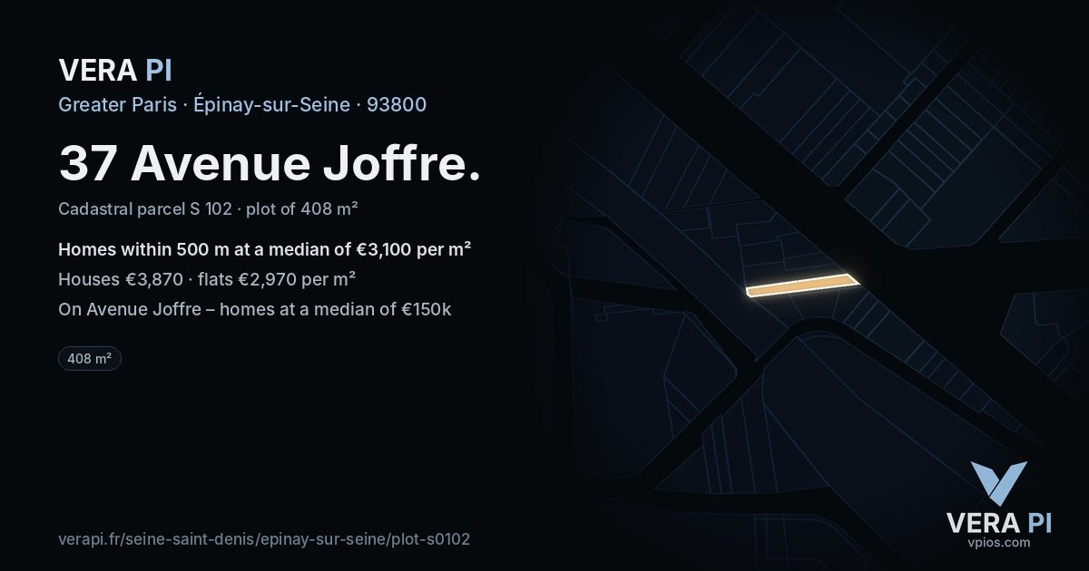 37 Avenue Joffre, Épinay-sur-Seine at night – the plot lit, the parcels around coloured by the prices near them