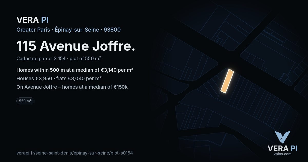 115 Avenue Joffre, Épinay-sur-Seine at night – the plot lit, the parcels around coloured by the prices near them