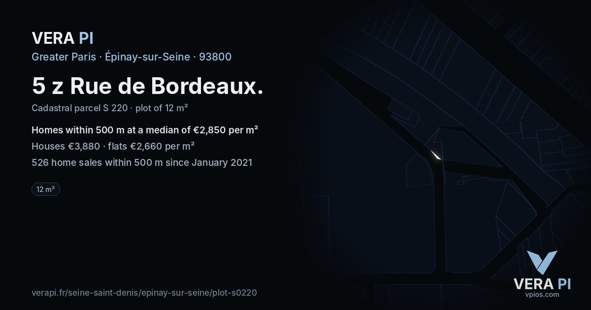 5 z Rue de Bordeaux, Épinay-sur-Seine at night – the plot lit, the parcels around coloured by the prices near them