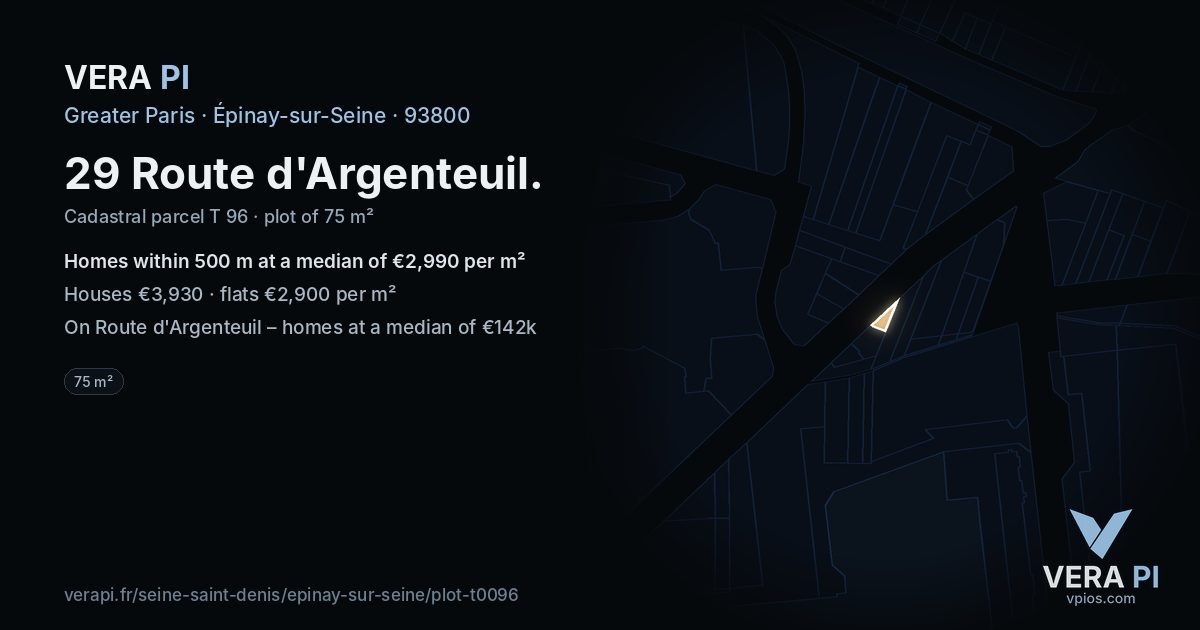 29 Route d'Argenteuil, Épinay-sur-Seine at night – the plot lit, the parcels around coloured by the prices near them