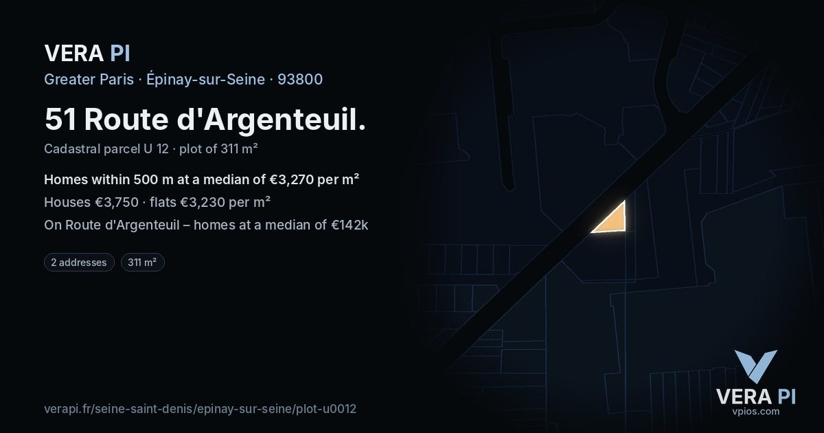 51 Route d'Argenteuil, Épinay-sur-Seine at night – the plot lit, the parcels around coloured by the prices near them