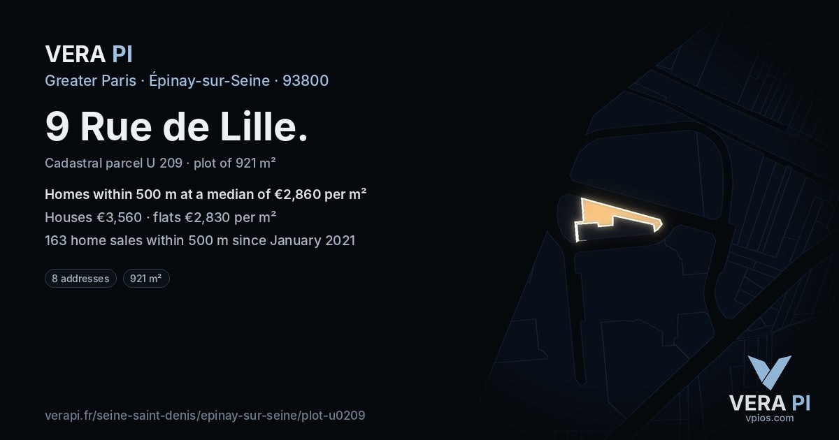 9 Rue de Lille, Épinay-sur-Seine at night – the plot lit, the parcels around coloured by the prices near them