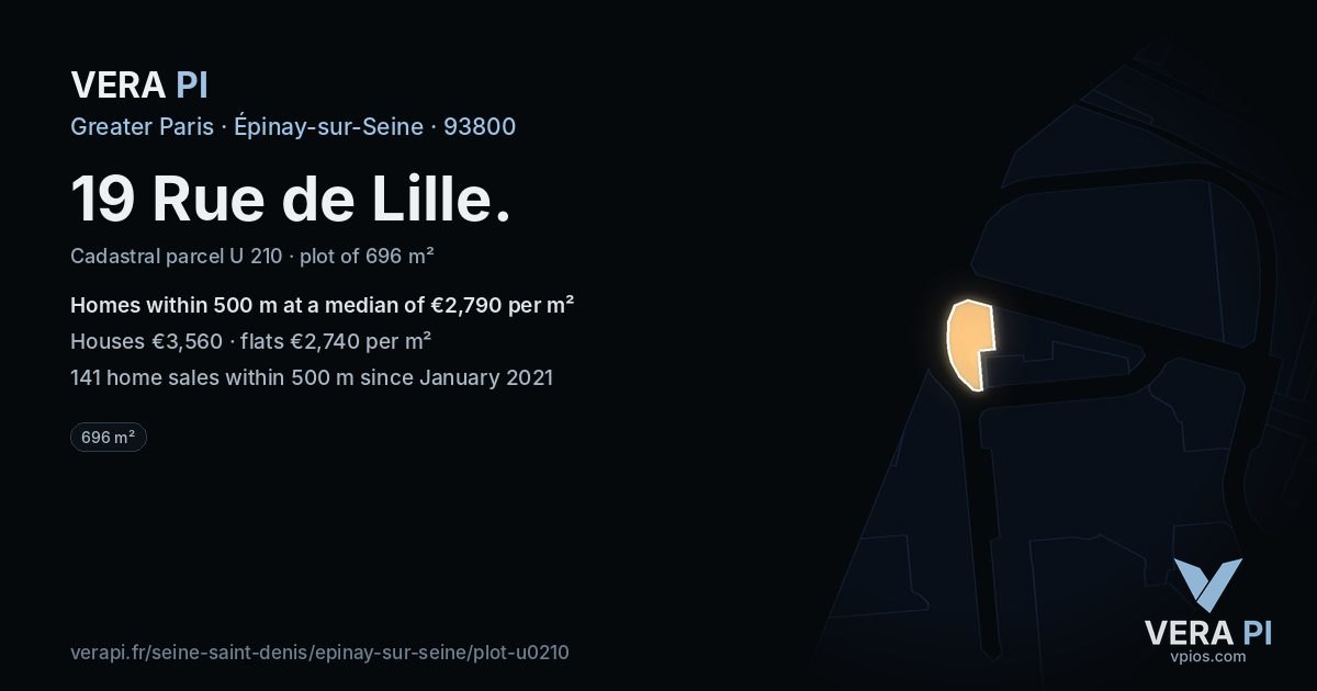 19 Rue de Lille, Épinay-sur-Seine at night – the plot lit, the parcels around coloured by the prices near them