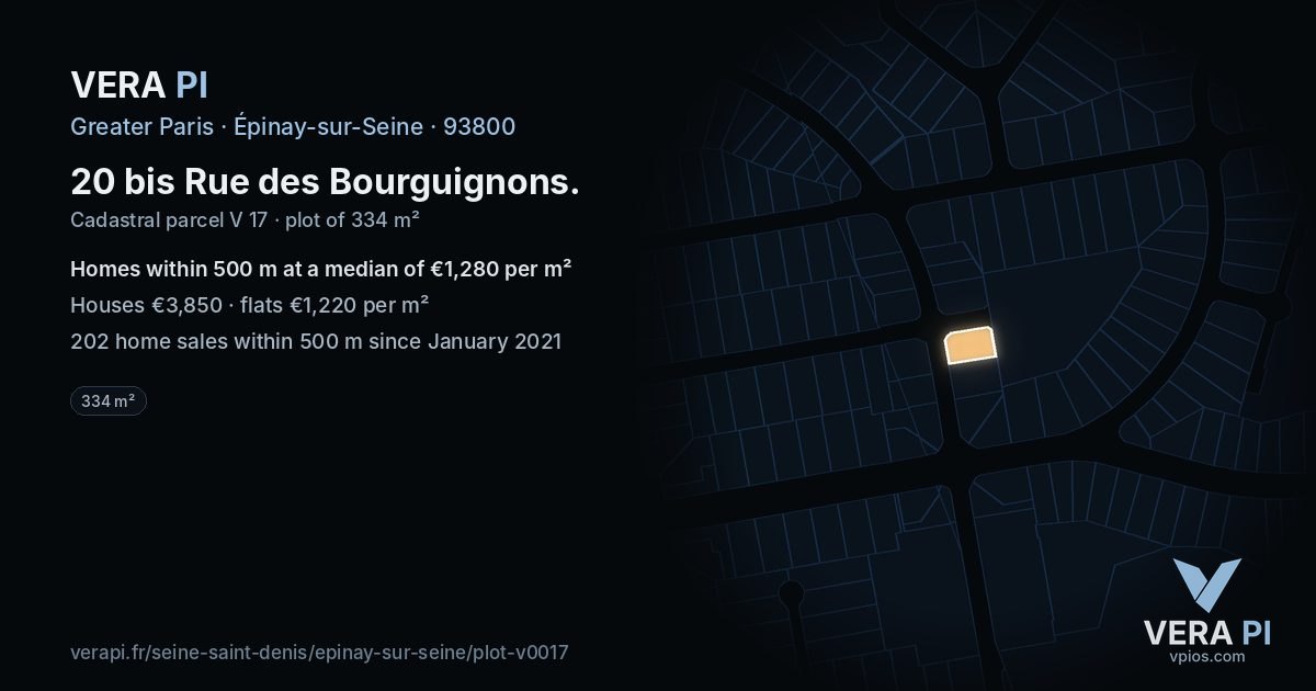 20 bis Rue des Bourguignons, Épinay-sur-Seine at night – the plot lit, the parcels around coloured by the prices near them