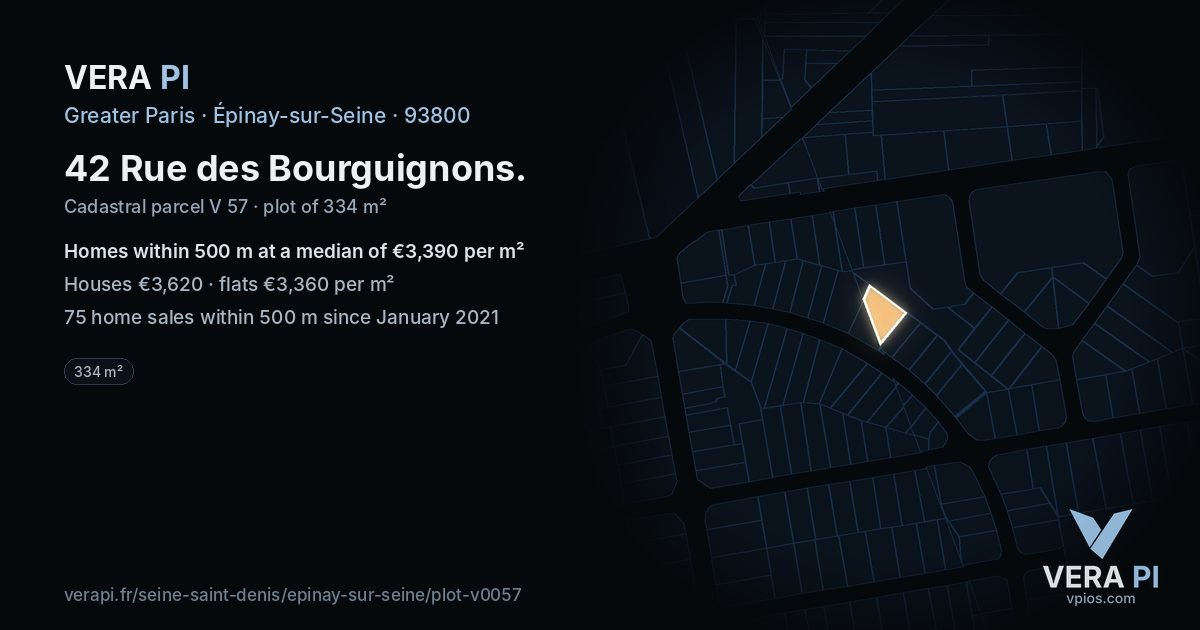 42 Rue des Bourguignons, Épinay-sur-Seine at night – the plot lit, the parcels around coloured by the prices near them