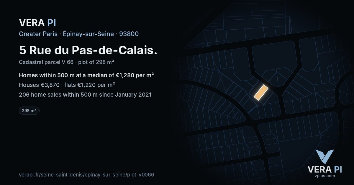 5 Rue du Pas-de-Calais, Épinay-sur-Seine at night – the plot lit, the parcels around coloured by the prices near them