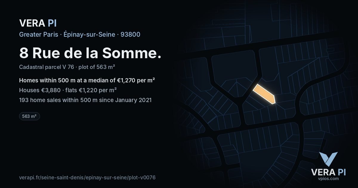 8 Rue de la Somme, Épinay-sur-Seine at night – the plot lit, the parcels around coloured by the prices near them
