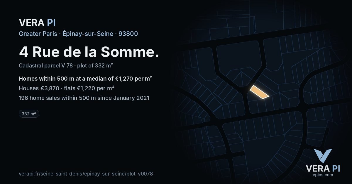 4 Rue de la Somme, Épinay-sur-Seine at night – the plot lit, the parcels around coloured by the prices near them