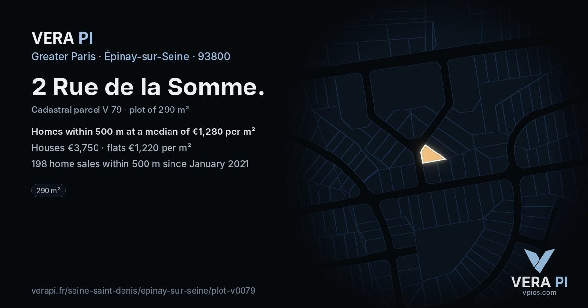 2 Rue de la Somme, Épinay-sur-Seine at night – the plot lit, the parcels around coloured by the prices near them