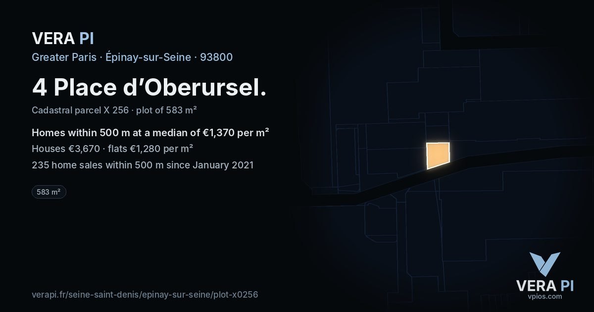 4 Place d’Oberursel, Épinay-sur-Seine at night – the plot lit, the parcels around coloured by the prices near them