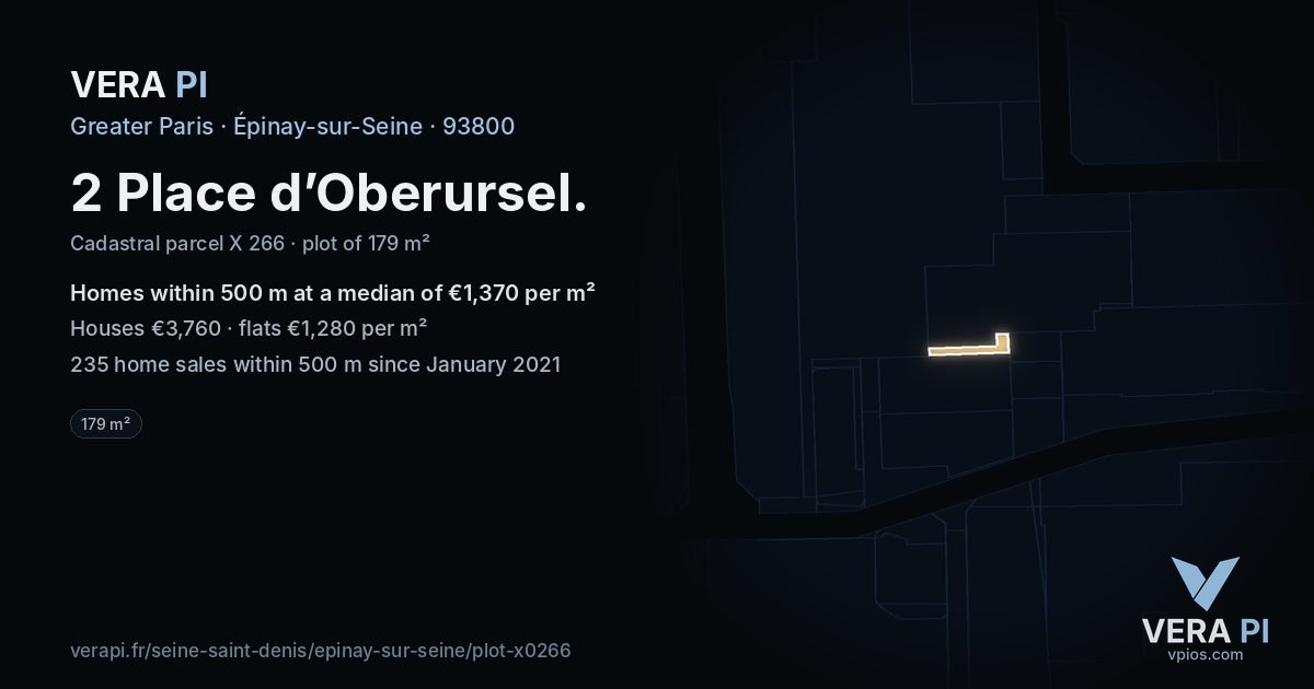 2 Place d’Oberursel, Épinay-sur-Seine at night – the plot lit, the parcels around coloured by the prices near them