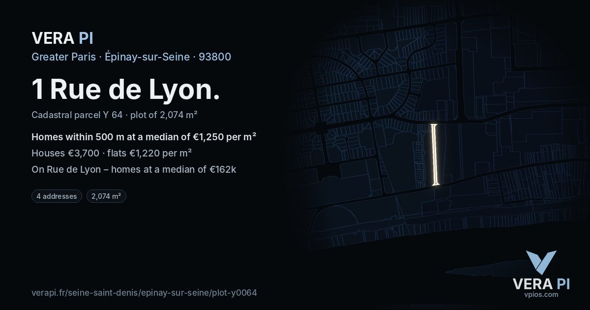 1 Rue de Lyon, Épinay-sur-Seine at night – the plot lit, the parcels around coloured by the prices near them