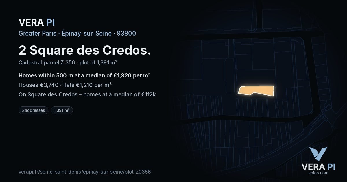 2 Square des Credos, Épinay-sur-Seine at night – the plot lit, the parcels around coloured by the prices near them