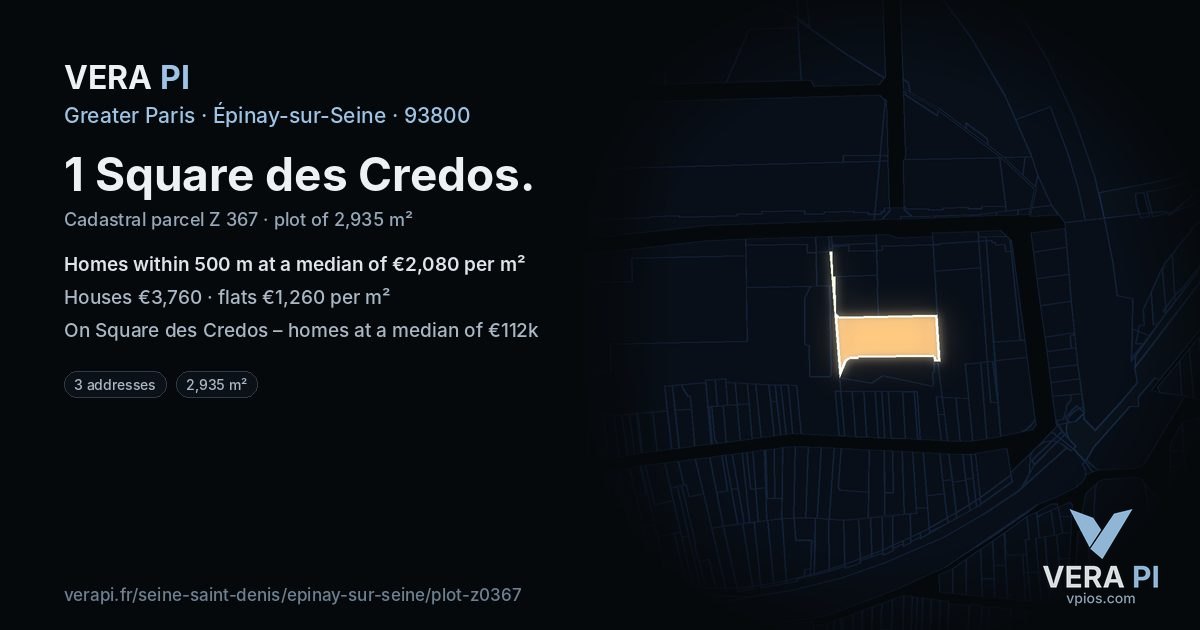 1 Square des Credos, Épinay-sur-Seine at night – the plot lit, the parcels around coloured by the prices near them