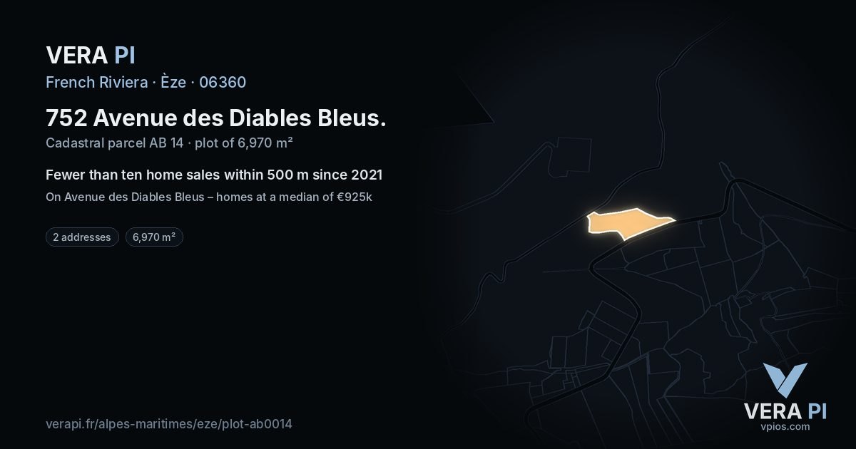 752 Avenue des Diables Bleus, Èze at night – the plot lit, the parcels around coloured by the prices near them