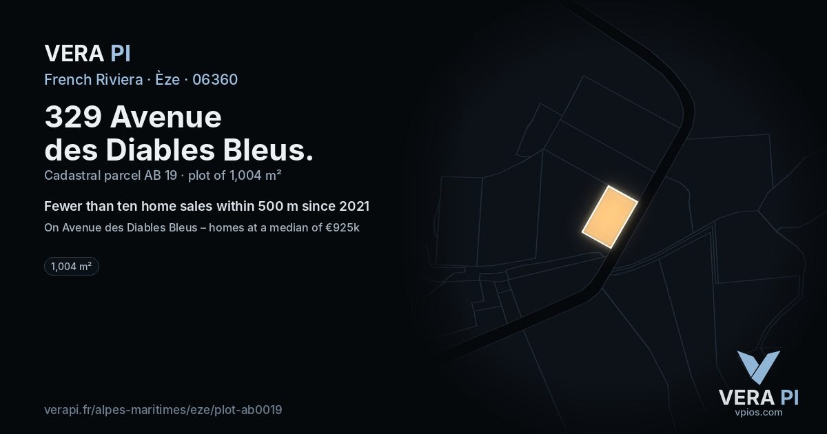 329 Avenue des Diables Bleus, Èze at night – the plot lit, the parcels around coloured by the prices near them