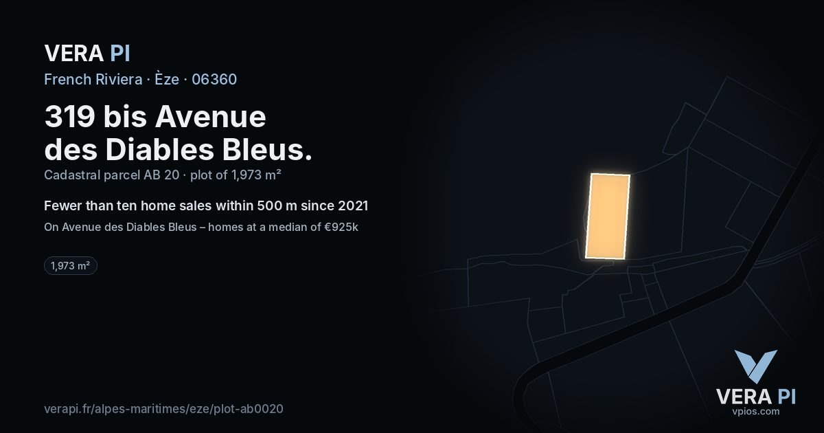 319 bis Avenue des Diables Bleus, Èze at night – the plot lit, the parcels around coloured by the prices near them