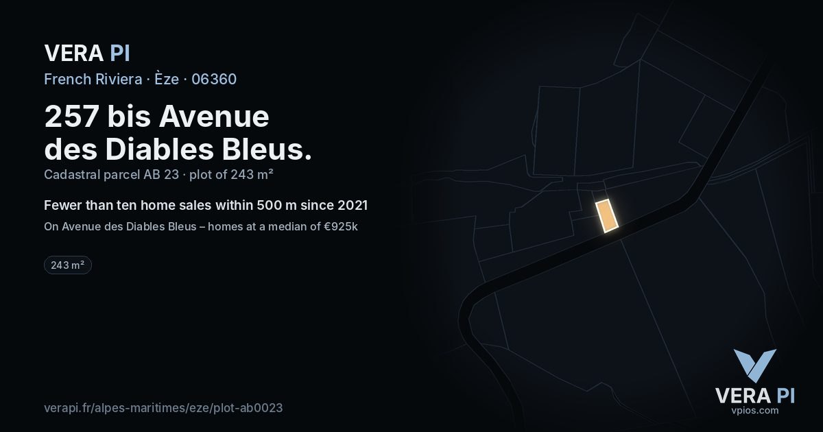 257 bis Avenue des Diables Bleus, Èze at night – the plot lit, the parcels around coloured by the prices near them