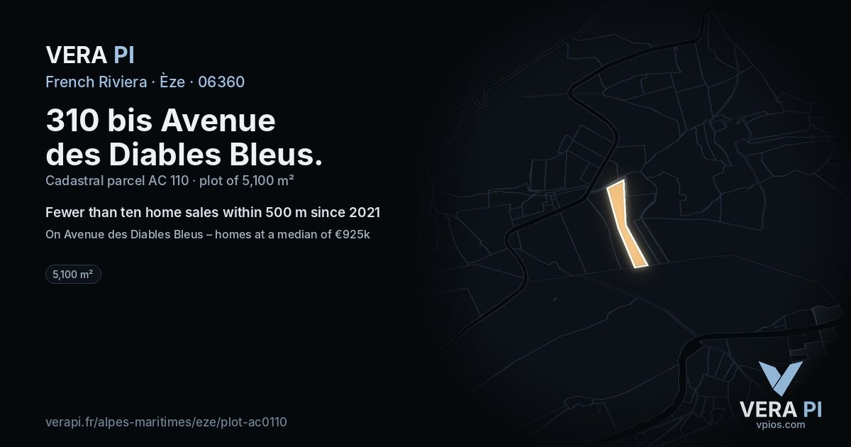 310 bis Avenue des Diables Bleus, Èze at night – the plot lit, the parcels around coloured by the prices near them