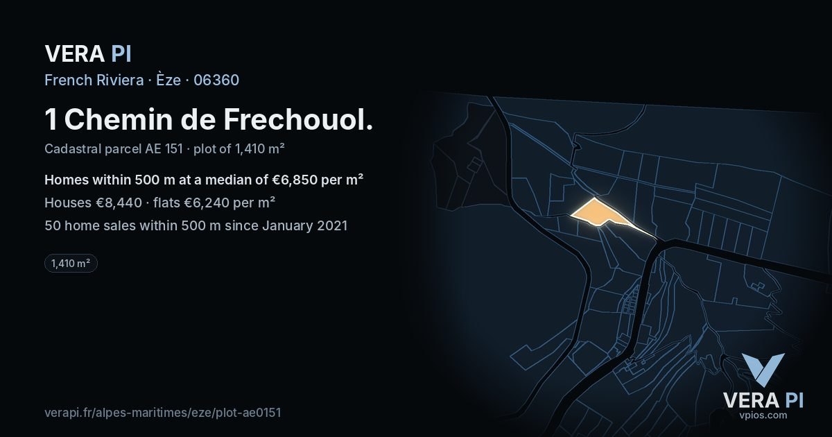 1 Chemin de Frechouol, Èze at night – the plot lit, the parcels around coloured by the prices near them