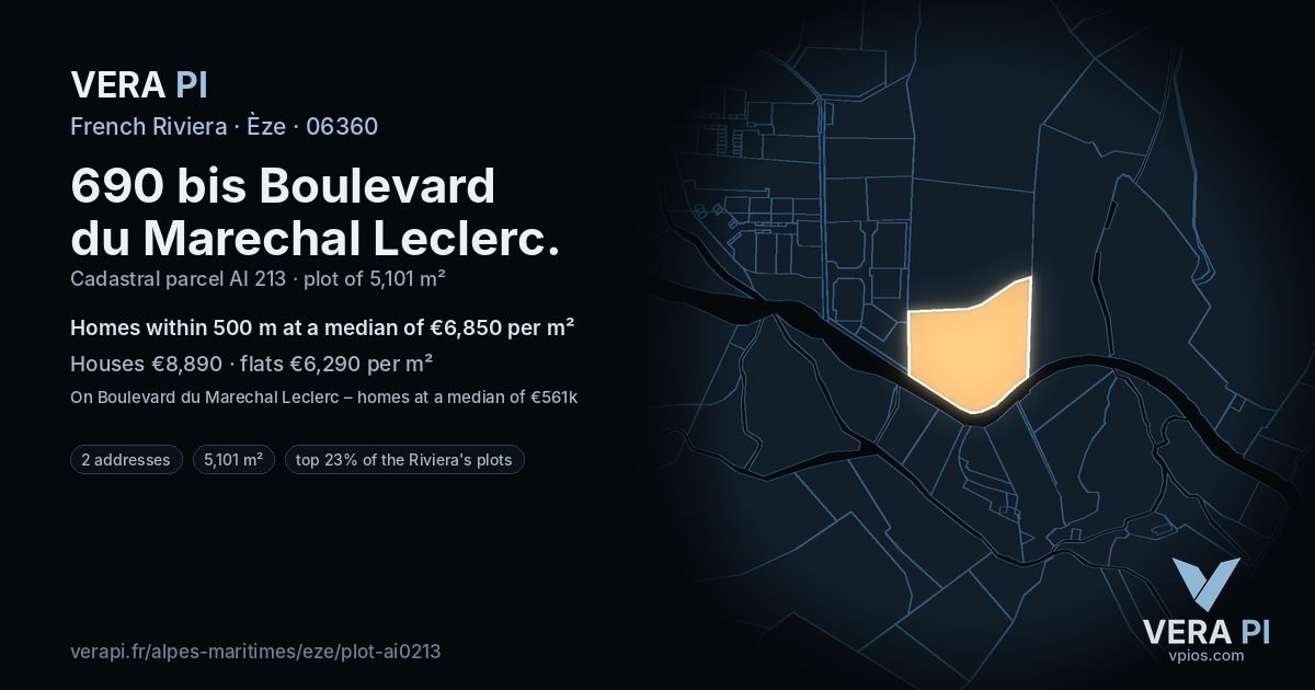 690 bis Boulevard du Marechal Leclerc, Èze at night – the plot lit, the parcels around coloured by the prices near them
