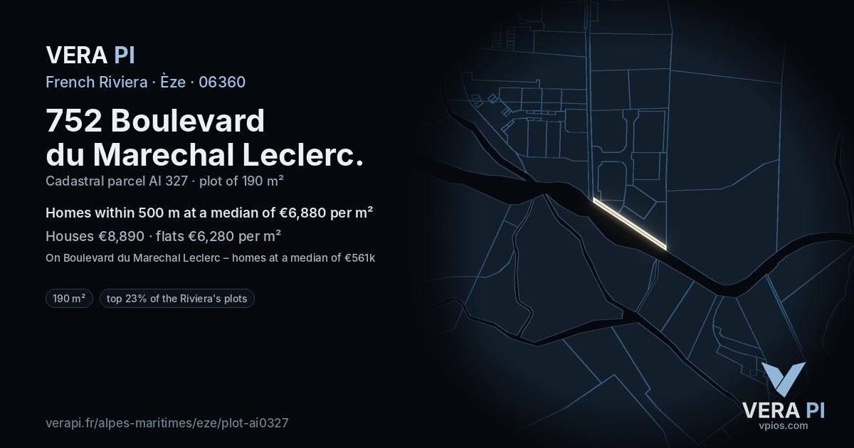 752 Boulevard du Marechal Leclerc, Èze at night – the plot lit, the parcels around coloured by the prices near them